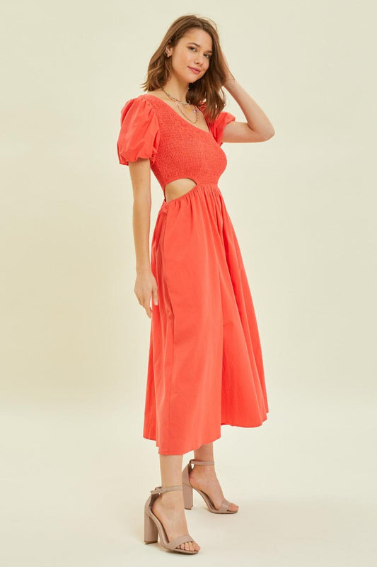 HEYSON Smocked Cutout Midi Dress Carauana Store