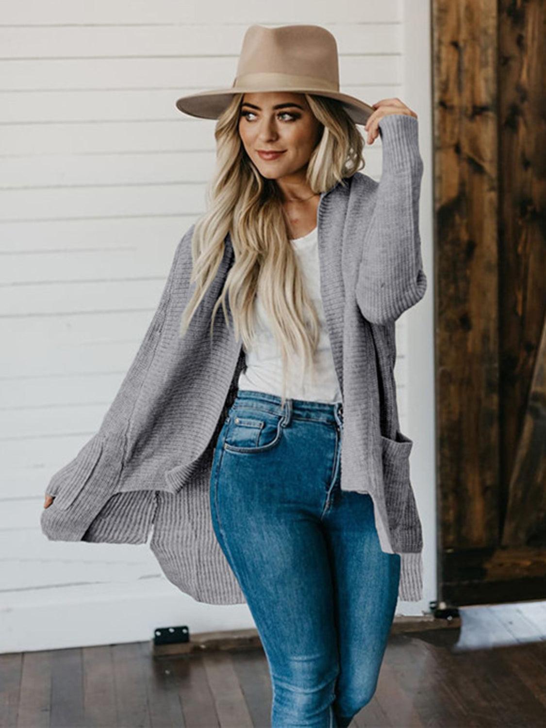 High-Low Open Front Cardigan with Pockets Carauana Store