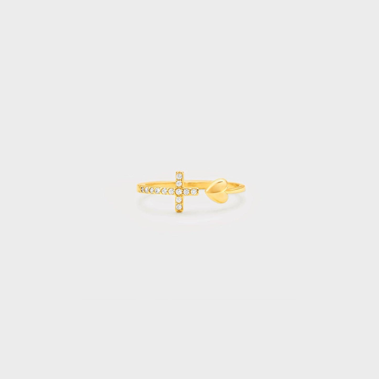 Heart Shape Cross Inlaid Zircon Open Ring Carauana Store