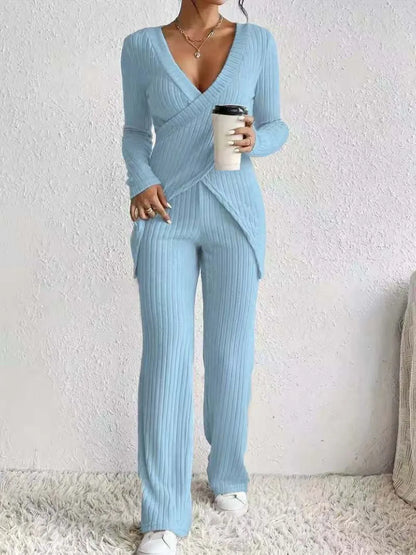 Surplice Long Sleeve Top and Pants Set Carauana Store