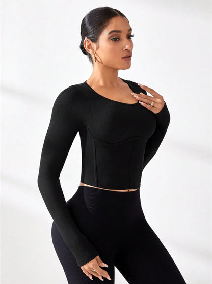 Round Neck Long Sleeve Active T-Shirt Carauana Store