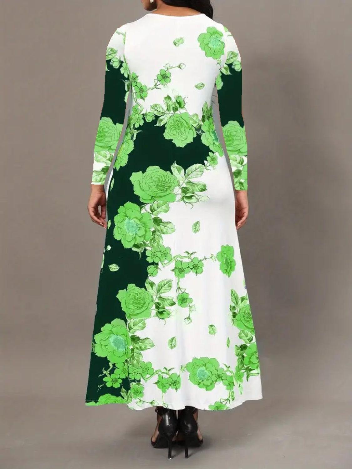 Pocketed Printed Long Sleeve Dress Carauana Store