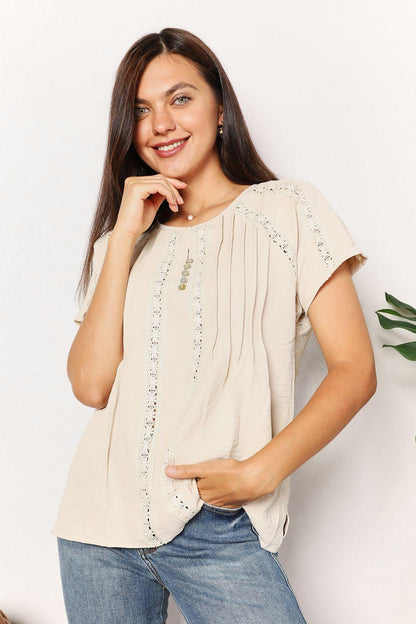 Double Take Crochet Buttoned Short Sleeves Top Carauana Store