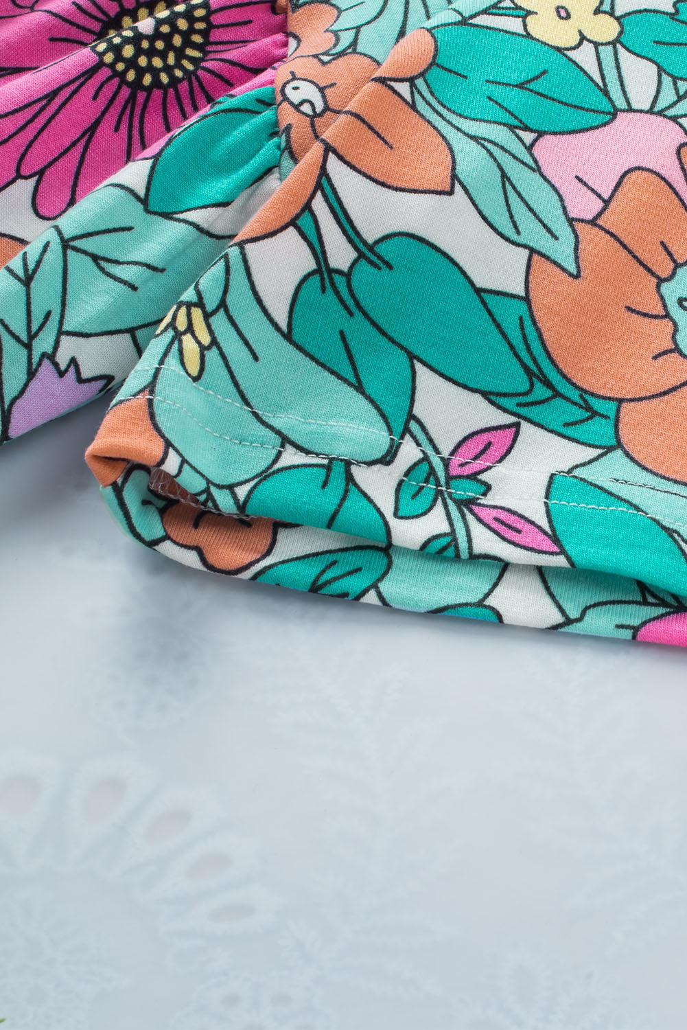Multicolor Floral Print Short Sleeve Babydoll Blouse