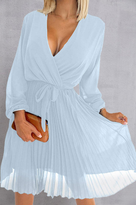 Tied Surplice Long Sleeve Pleated Dress Carauana Store