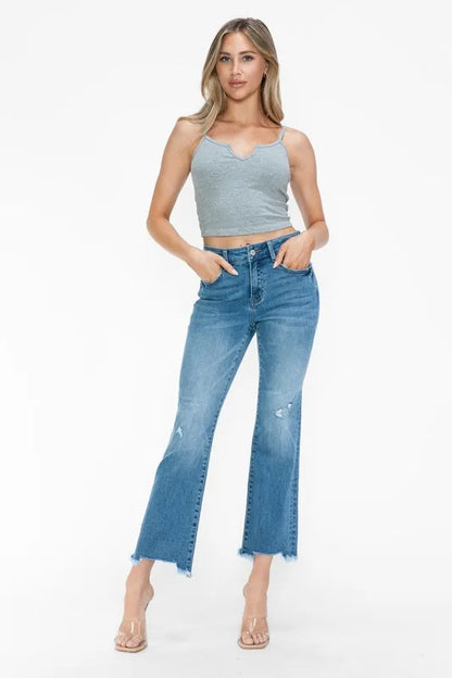 bytos Raw Hem Distressed Mid Rise Crop Jeans CaRaUaNa Fashion