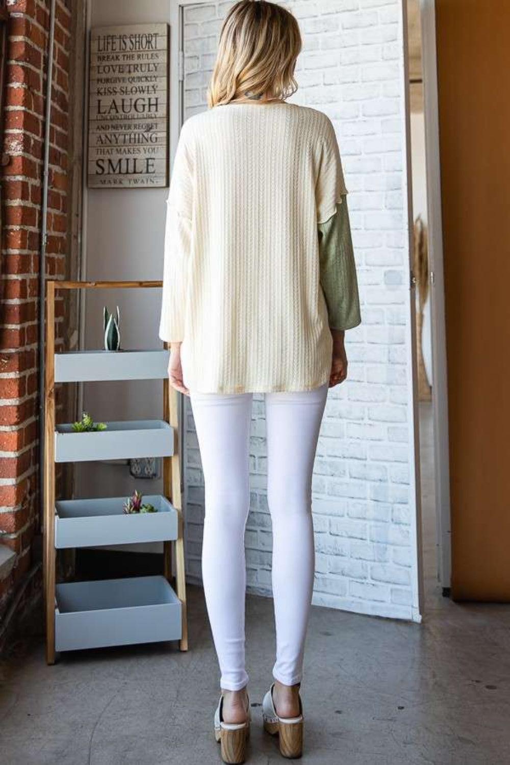 Culture Code Color Block Round Neck Dropped Shoulder Blouse Carauana Store