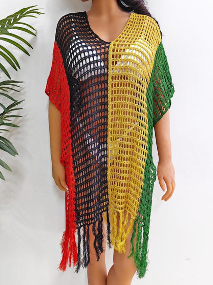 Fringe Color Block Scoop Neck Cover Up Carauana Store