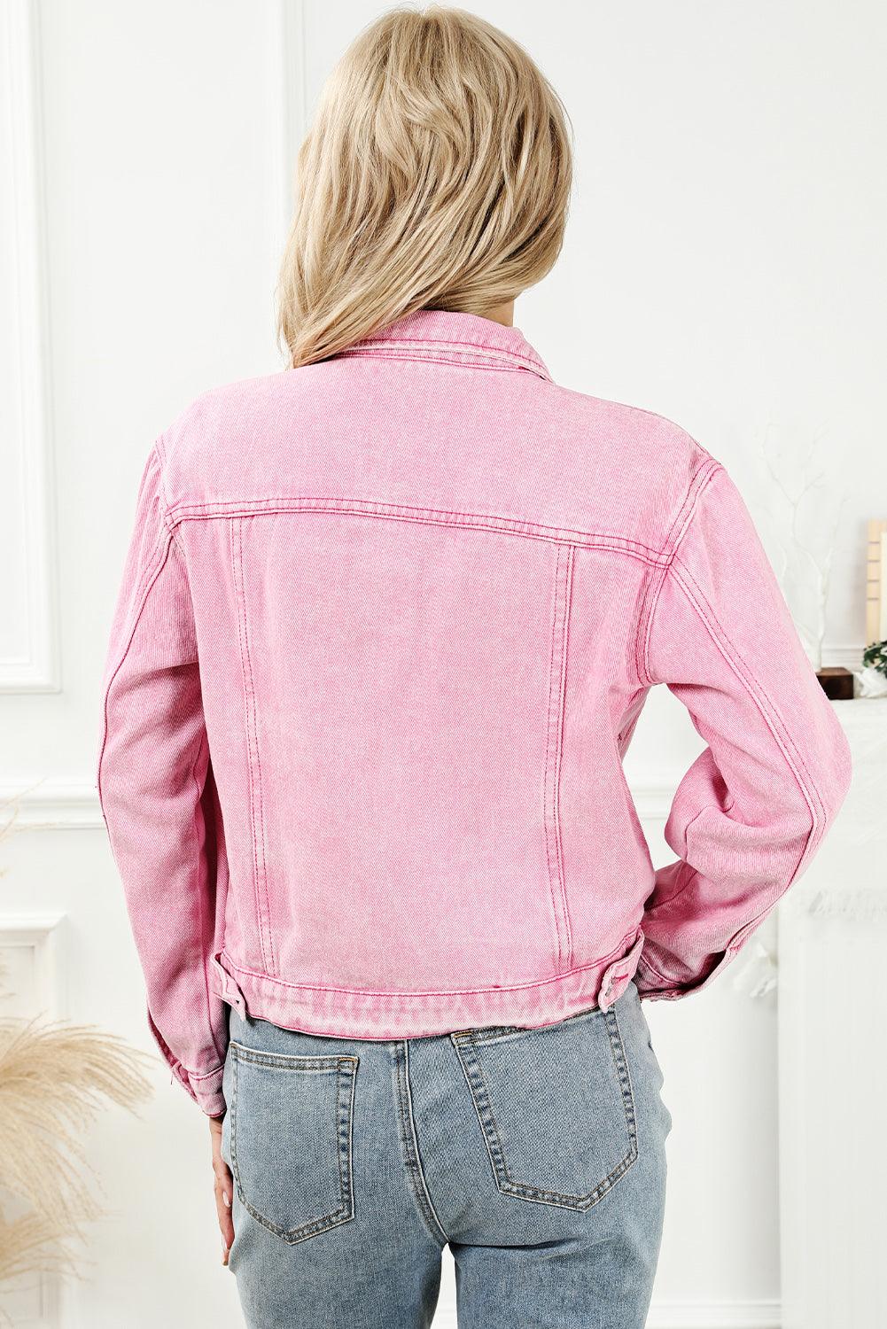 Pocketed Button Up Collared Neck Denim Jacket Carauana Store
