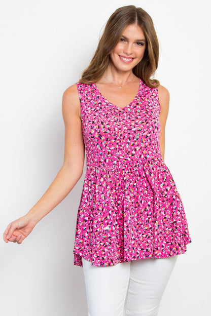 Be Stage Full Size Printed Tiered Sleeveless Top Carauana Store