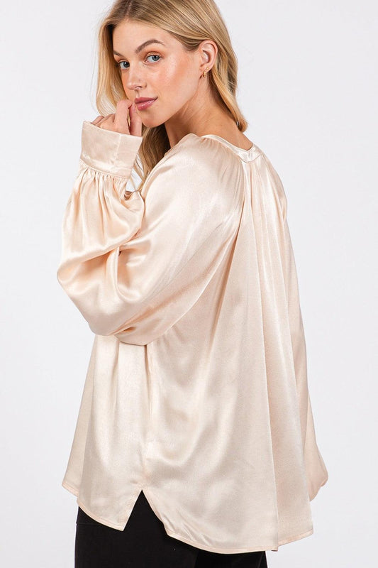 SAGE + FIG Notched Long Sleeve Blouse Carauana Store