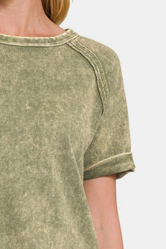 Zenana Heathered Round Neck Short Sleeve Blouse Carauana Store