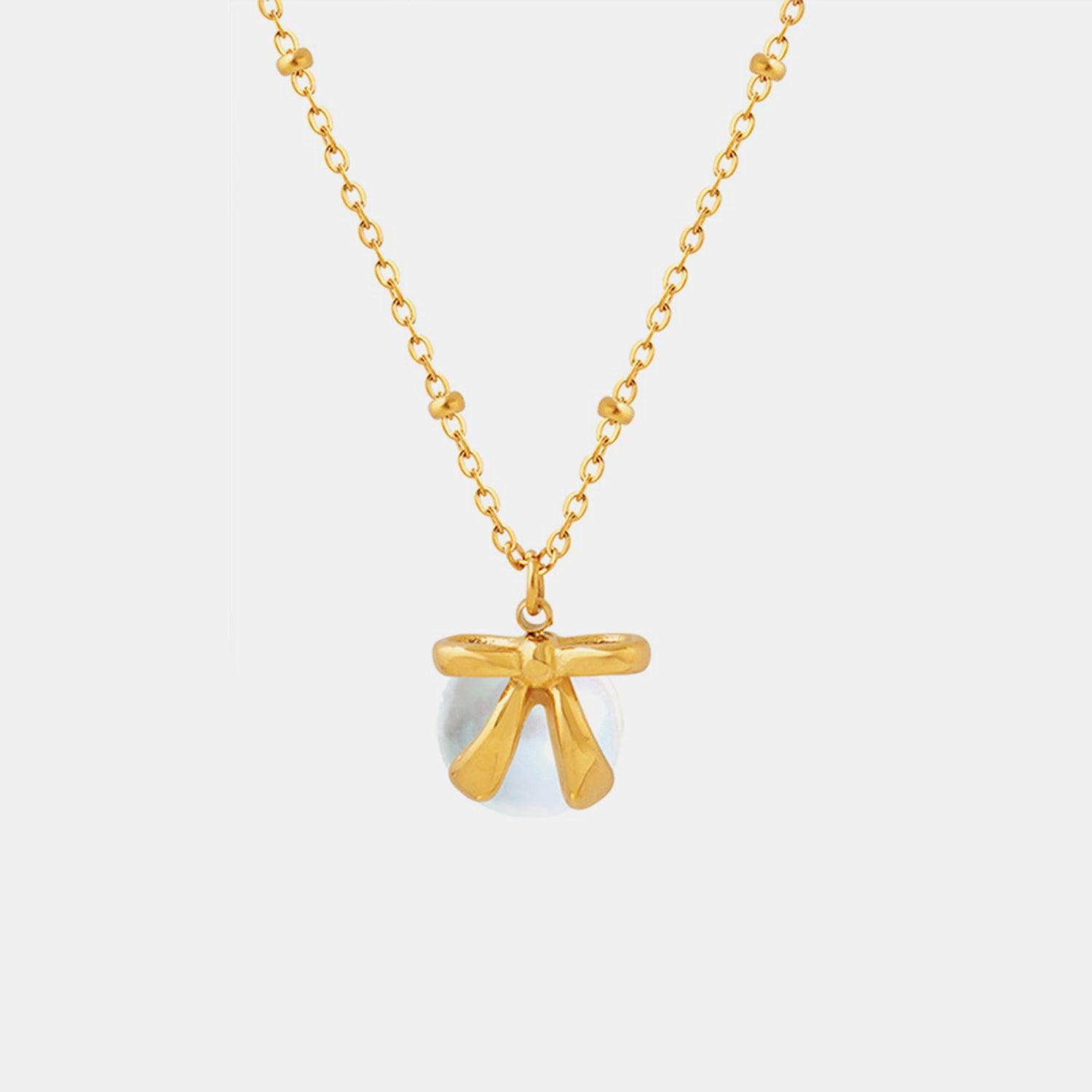 Titanium Steel Bow & Bead Pendant Necklace Carauana Store