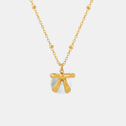 Titanium Steel Bow & Bead Pendant Necklace Carauana Store