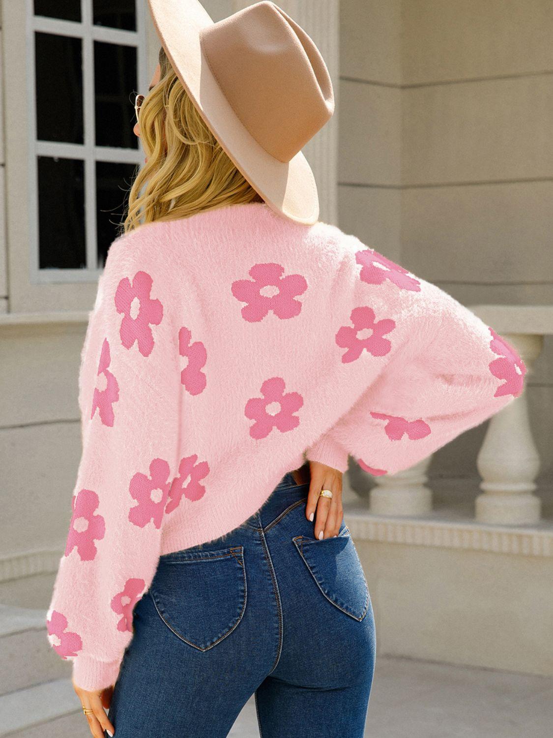 Angel Wings Flower Open Front Long Sleeve Cardigan Carauana Store