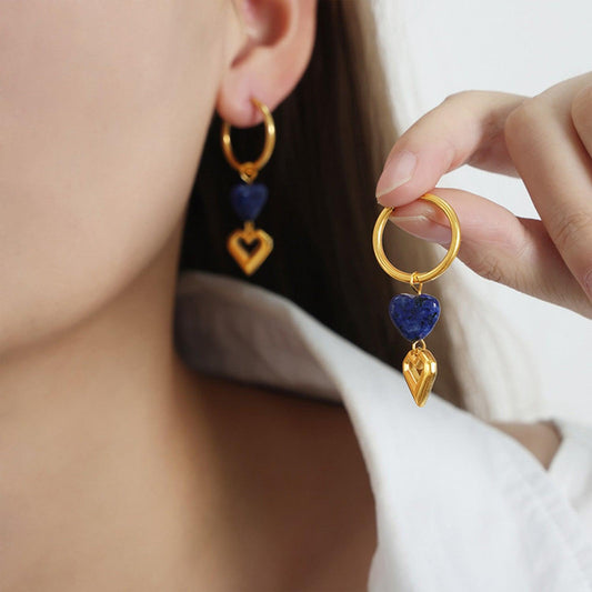 Heart Shape Lapis Lazuli Dangle Earrings Carauana Store