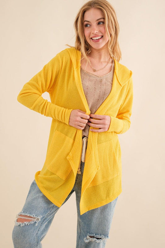 And The Why Full Size Thermal Hooded Open Front Cardigan with Pockets Carauana Store