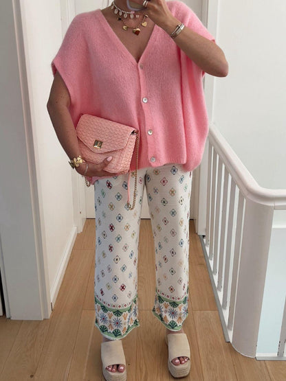 V-Neck Button Up Short Sleeve Cardigan Carauana Store