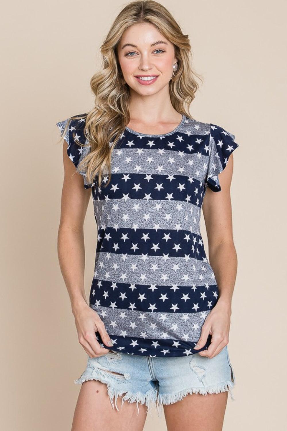 BOMBOM Striped Round Neck Cap Sleeve T-Shirt Carauana Store