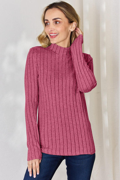 Basic Bae Full Size Ribbed Mock Neck Long Sleeve T-Shirt Carauana Store
