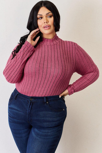 Basic Bae Full Size Ribbed Mock Neck Long Sleeve T-Shirt Carauana Store