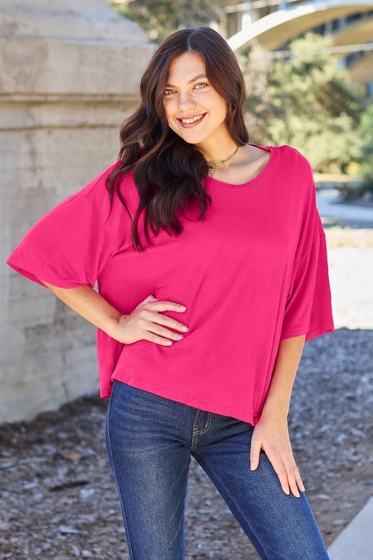 Basic Bae Full Size Round Neck Drop Shoulder T-Shirt Carauana Store
