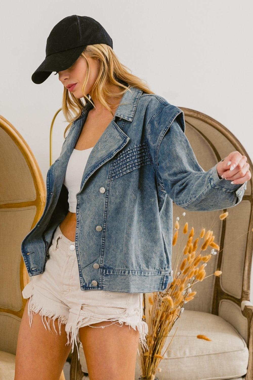 BiBi Button Up Long Sleeve Denim Jacket Carauana Store