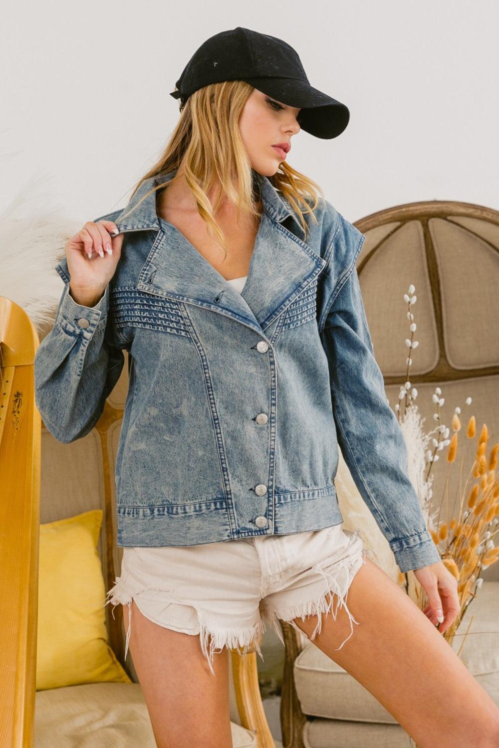 BiBi Button Up Long Sleeve Denim Jacket Carauana Store
