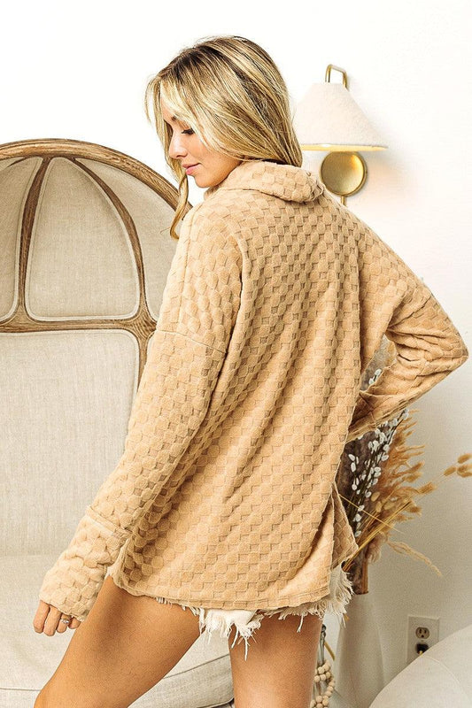 BiBi Checkered Round Neck Thumbhole Long Sleeve Top Carauana Store