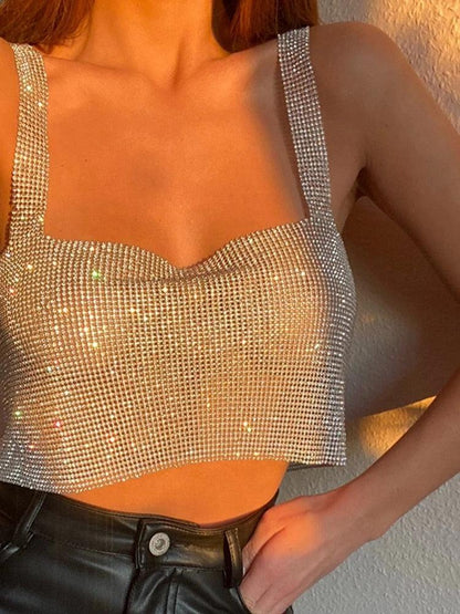 Bling Rhinestone Party Crop Top Backless Straps Full Diamonds Carauana Store