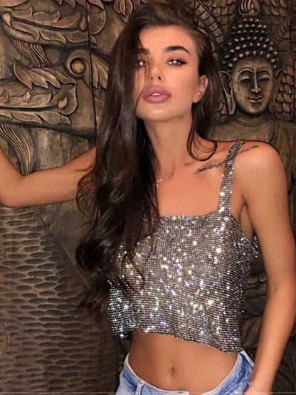 Bling Rhinestone Party Crop Top Backless Straps Full Diamonds Carauana Store
