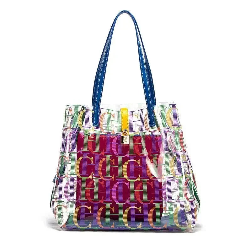 Colorful handbag with a pattern on a white background