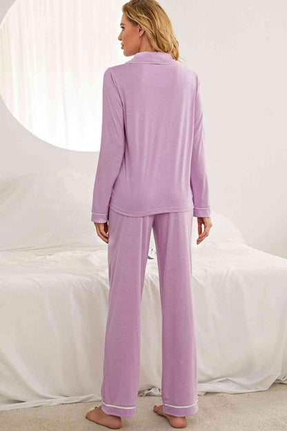 Contrast Piping Button Down Top and Pants Loungewear Set Carauana Store