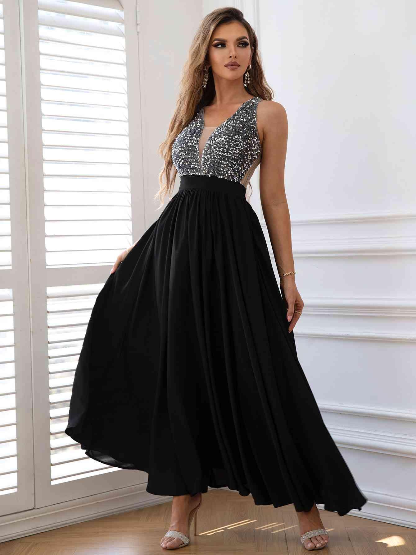 Contrast Sequin Sleeveless Maxi Dress Carauana Store