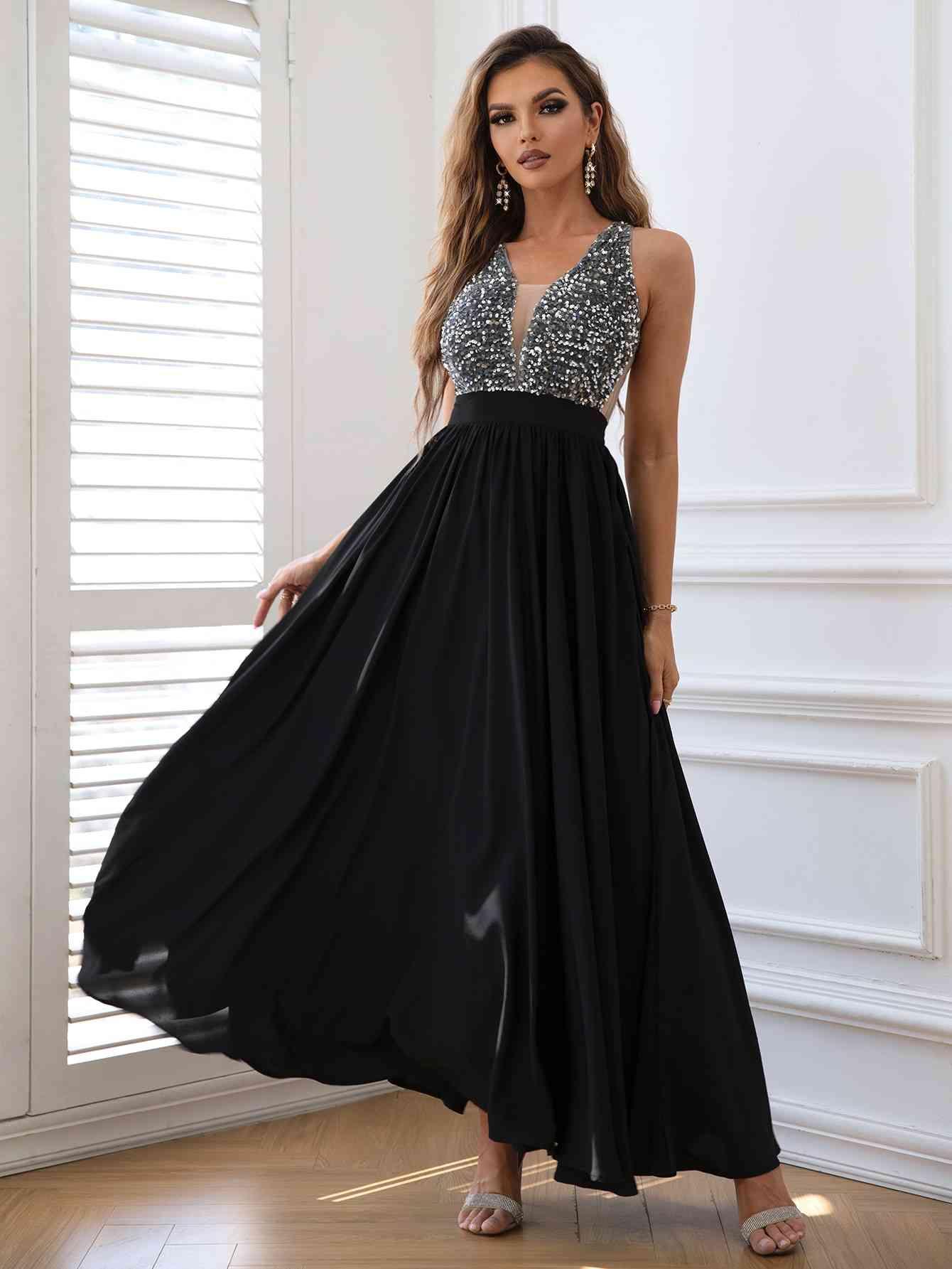 Contrast Sequin Sleeveless Maxi Dress Carauana Store