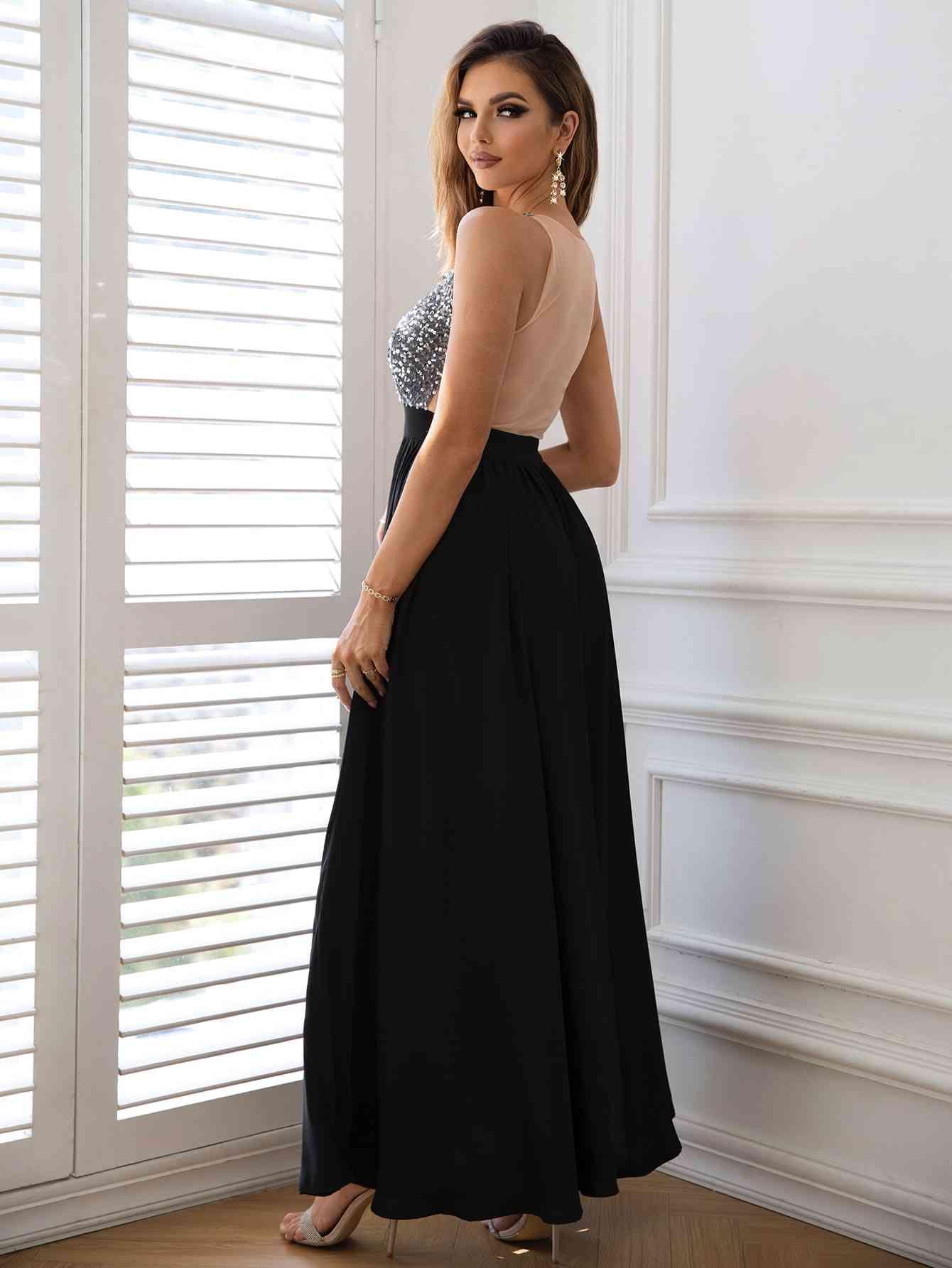 Contrast Sequin Sleeveless Maxi Dress Carauana Store