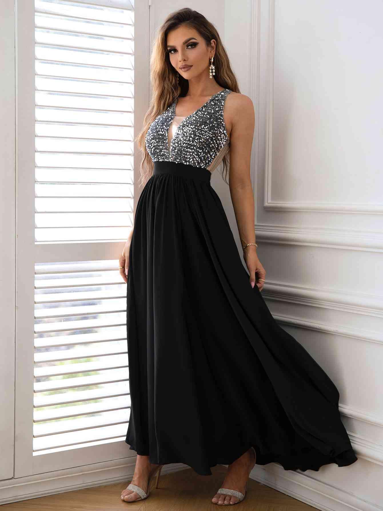 Contrast Sequin Sleeveless Maxi Dress Carauana Store