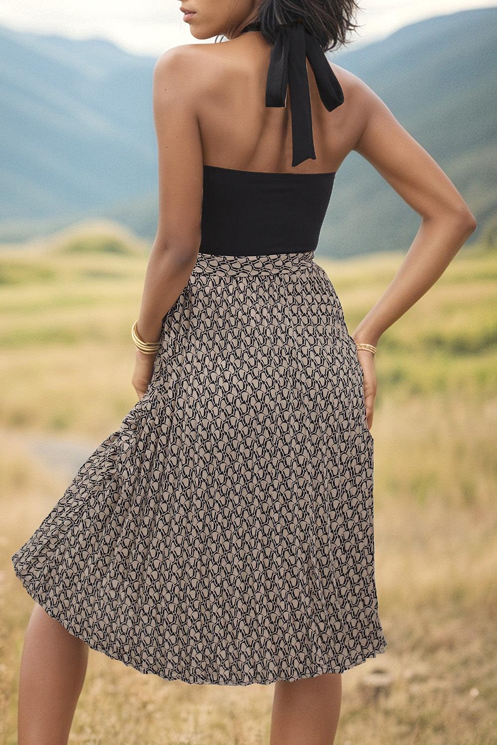 Crisscross Printed Halter Neck Dress Carauana Store