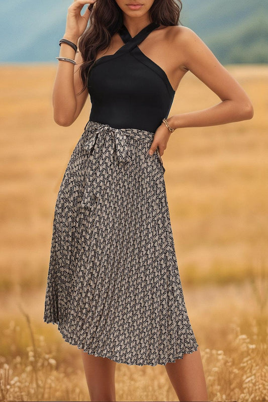 Crisscross Printed Halter Neck Dress Carauana Store