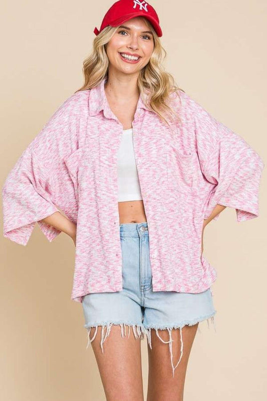 Culture Code Button Up Drop Shoulder Slit Shirt Carauana Store