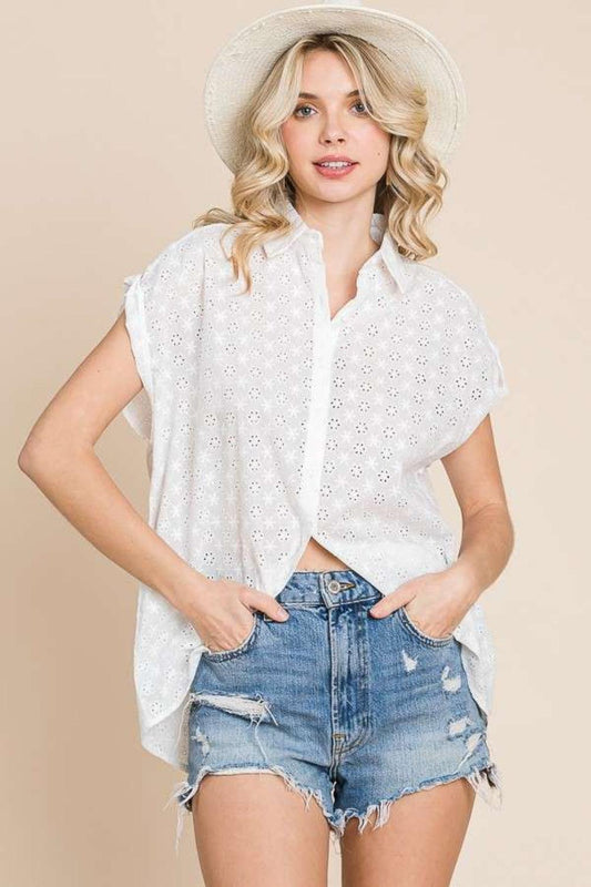 Culture Code Eyelet Crisscross Back Button Up Shirt Carauana Store