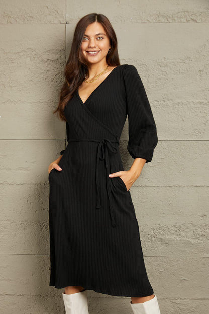 Culture Code Full Size Surplice Flare Ruching Dress Carauana Store