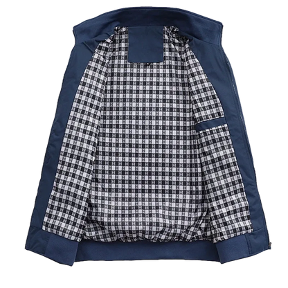 Blue jacket with a checkered pattern
