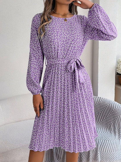 Ditsy Floral Tie Waist Pleated Dress Carauana Store