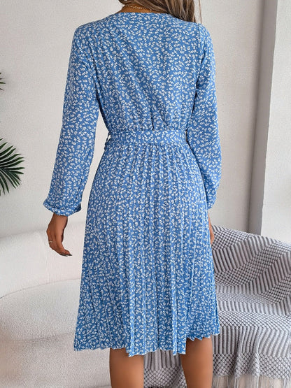 Ditsy Floral Tie Waist Pleated Dress Carauana Store