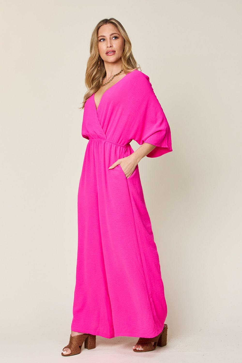 Double Take Full Size Half Sleeve Wide Leg Jumpsuit Carauana Store