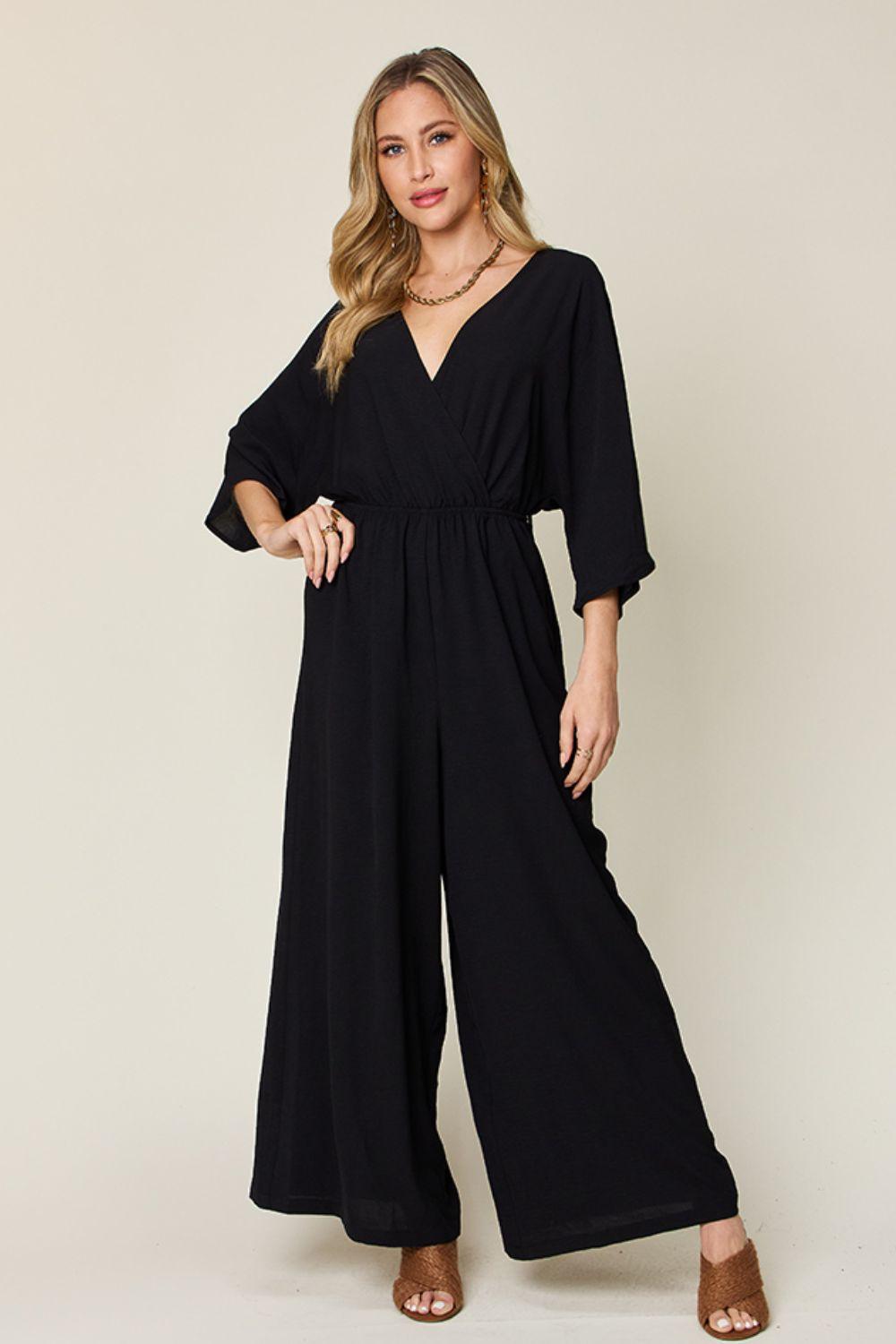 Double Take Full Size Half Sleeve Wide Leg Jumpsuit Carauana Store