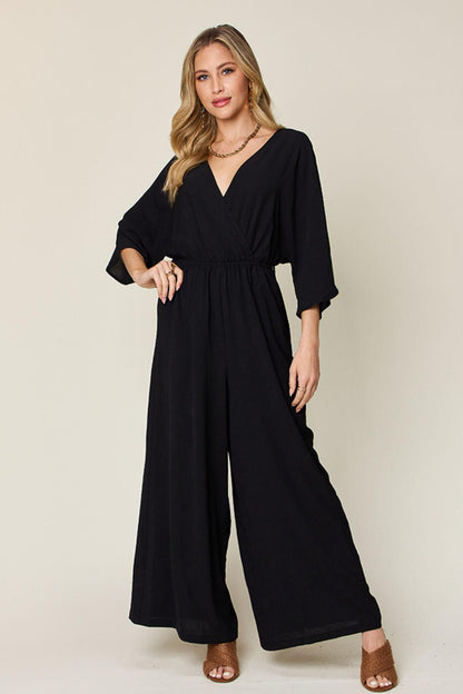 Double Take Full Size Half Sleeve Wide Leg Jumpsuit Carauana Store
