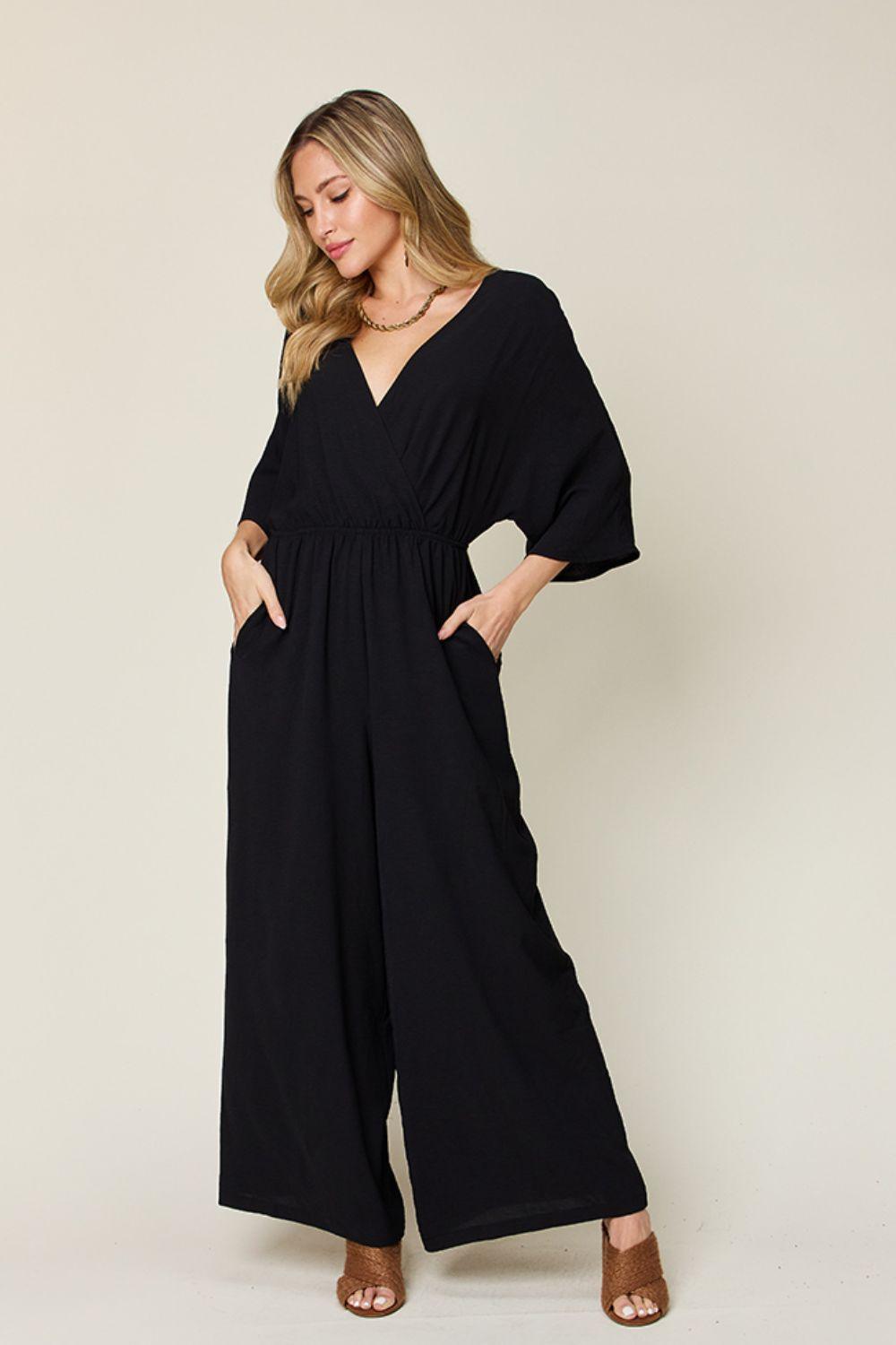 Double Take Full Size Half Sleeve Wide Leg Jumpsuit Carauana Store