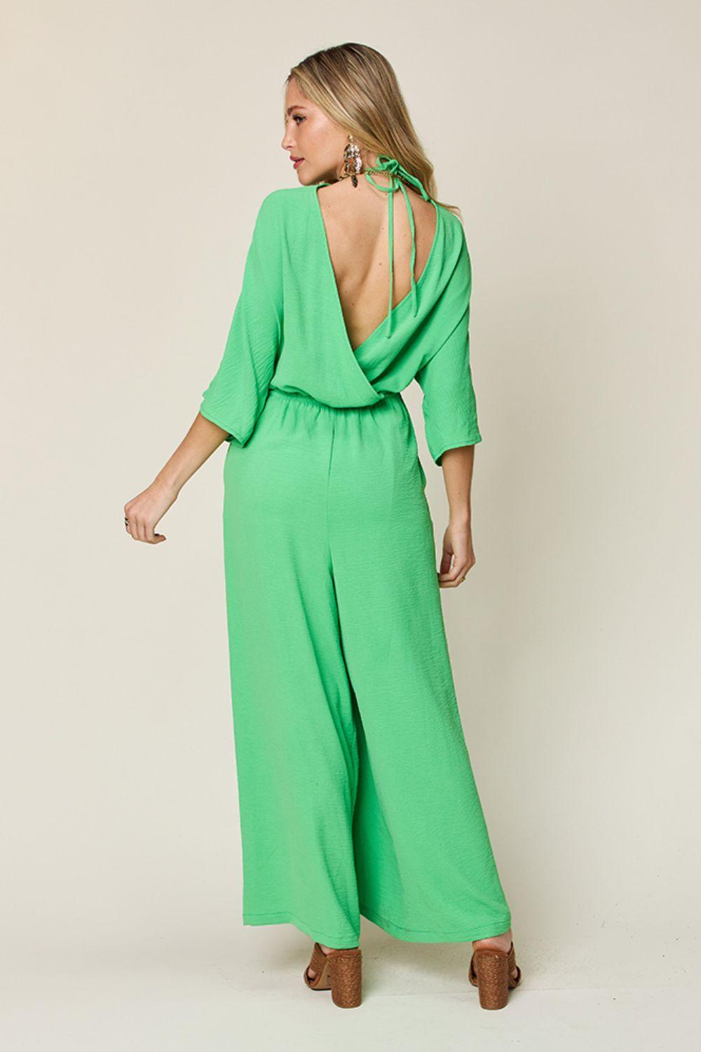 Double Take Full Size Half Sleeve Wide Leg Jumpsuit Carauana Store